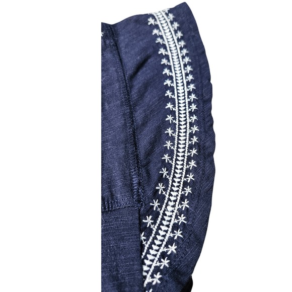 Chelsea & Theodore Navy Blue Embroidered Boho Shift Dress S Cap Sleeve Pocket - Picture 5 of 8